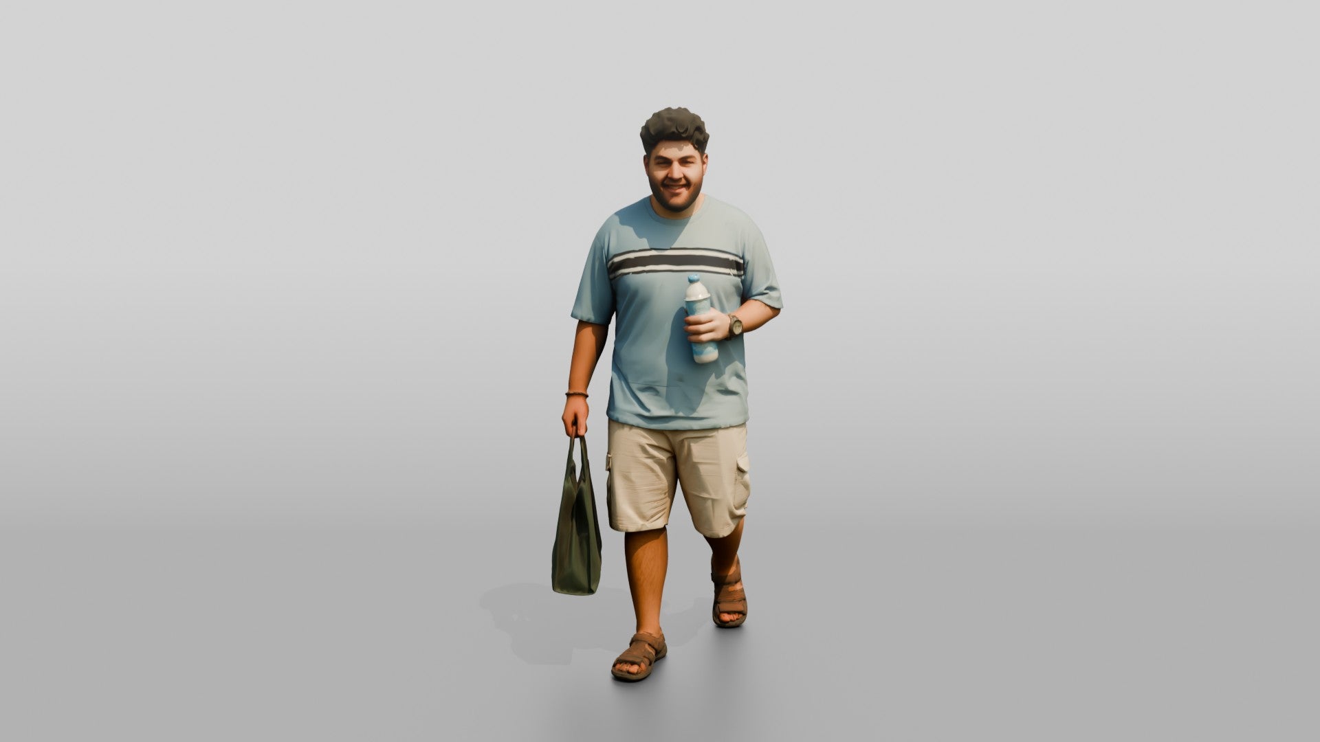 Plus-Size Young Iraqi Man Holding a Water Bottle