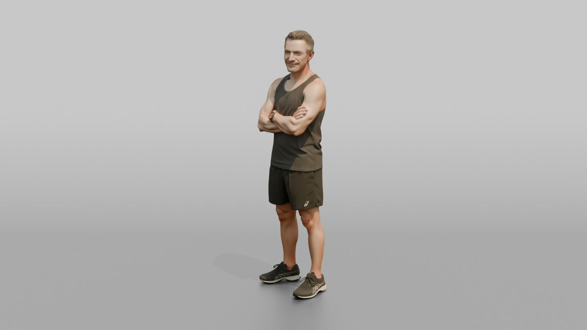 Physique Model Man Standing With Arms Crossed, Confident Post-workout Stance - 3D character model, view 4