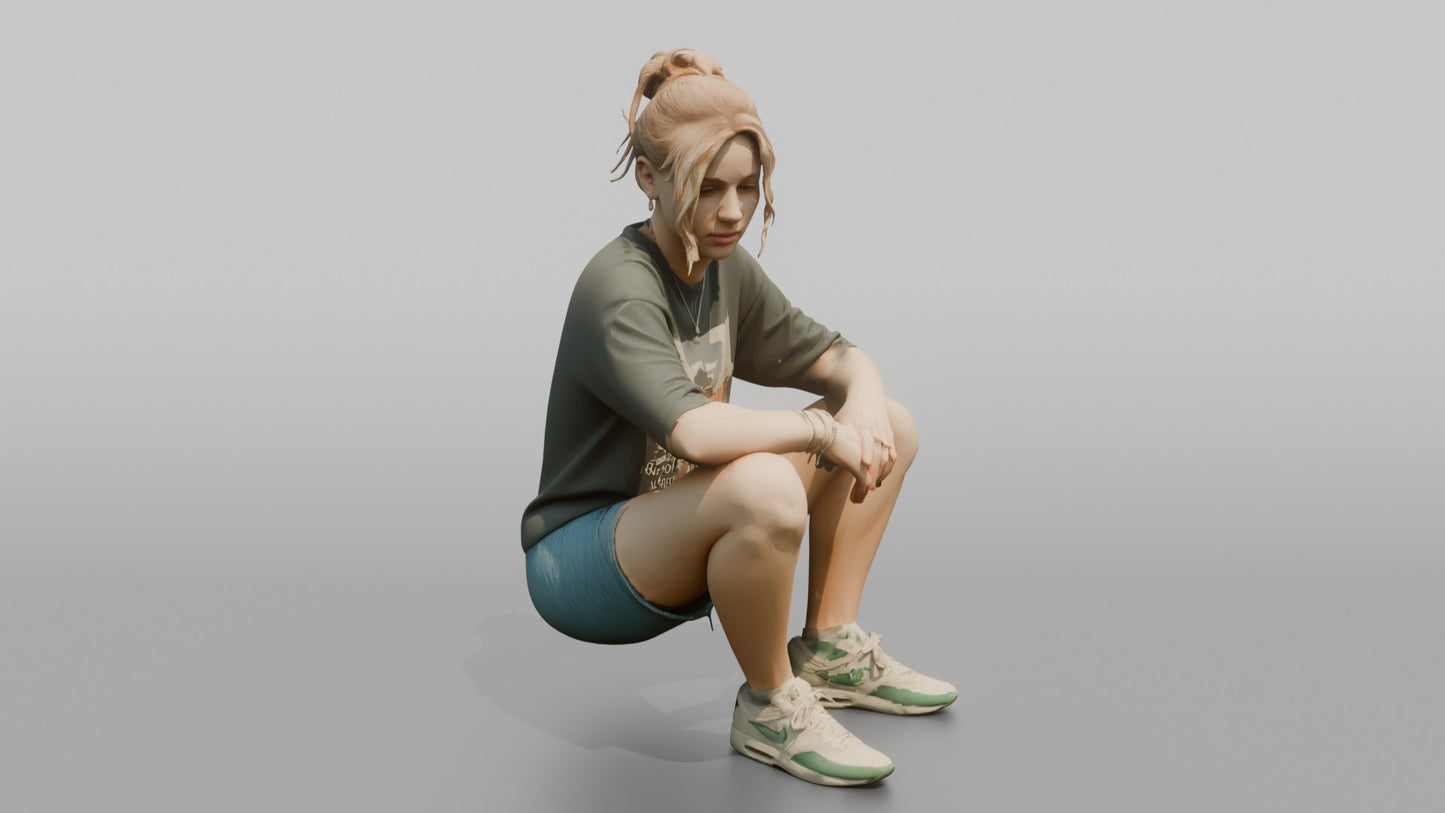 Teenager Sitting on a Curb in Streetwear