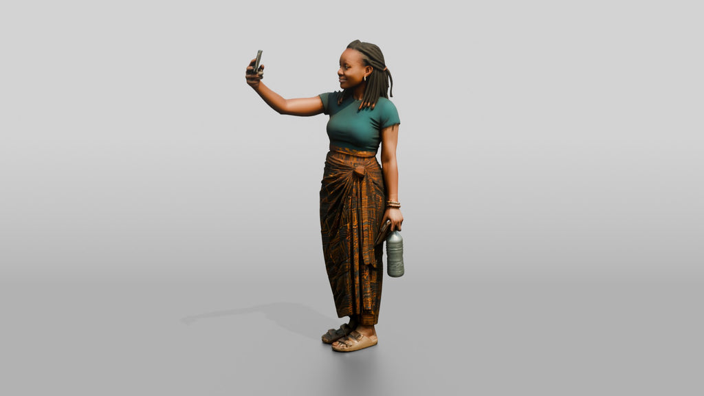 Young African Woman Taking a Selfie in a Wrap Skirt
