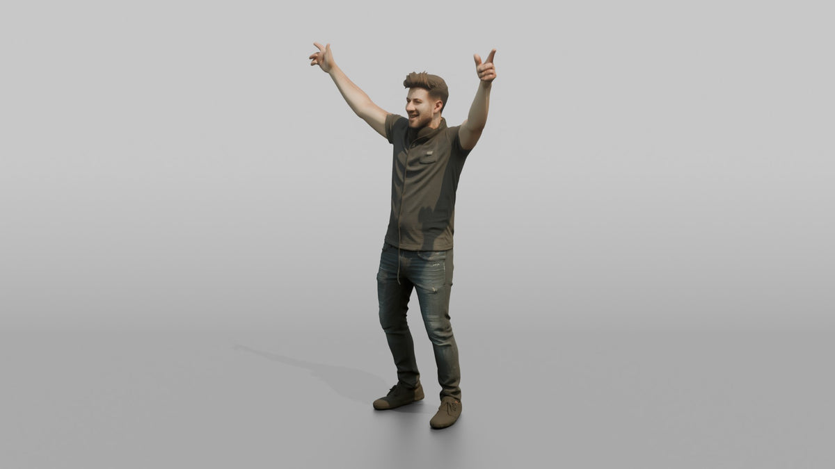 Club DJ Man Both Arms Raised, Hyping Up A Crowd - 3D character model, view 4