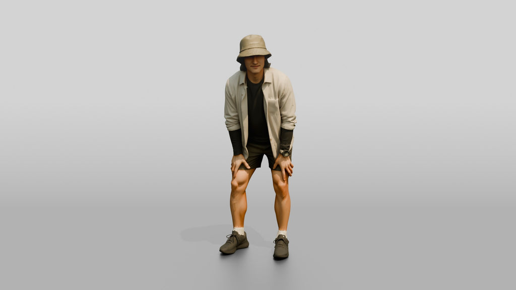 Man Stretching With Hands on Thighs