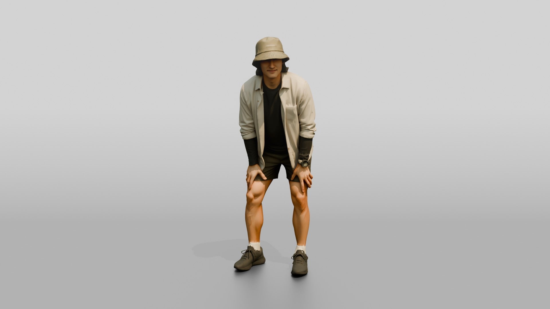 Man Stretching With Hands on Thighs