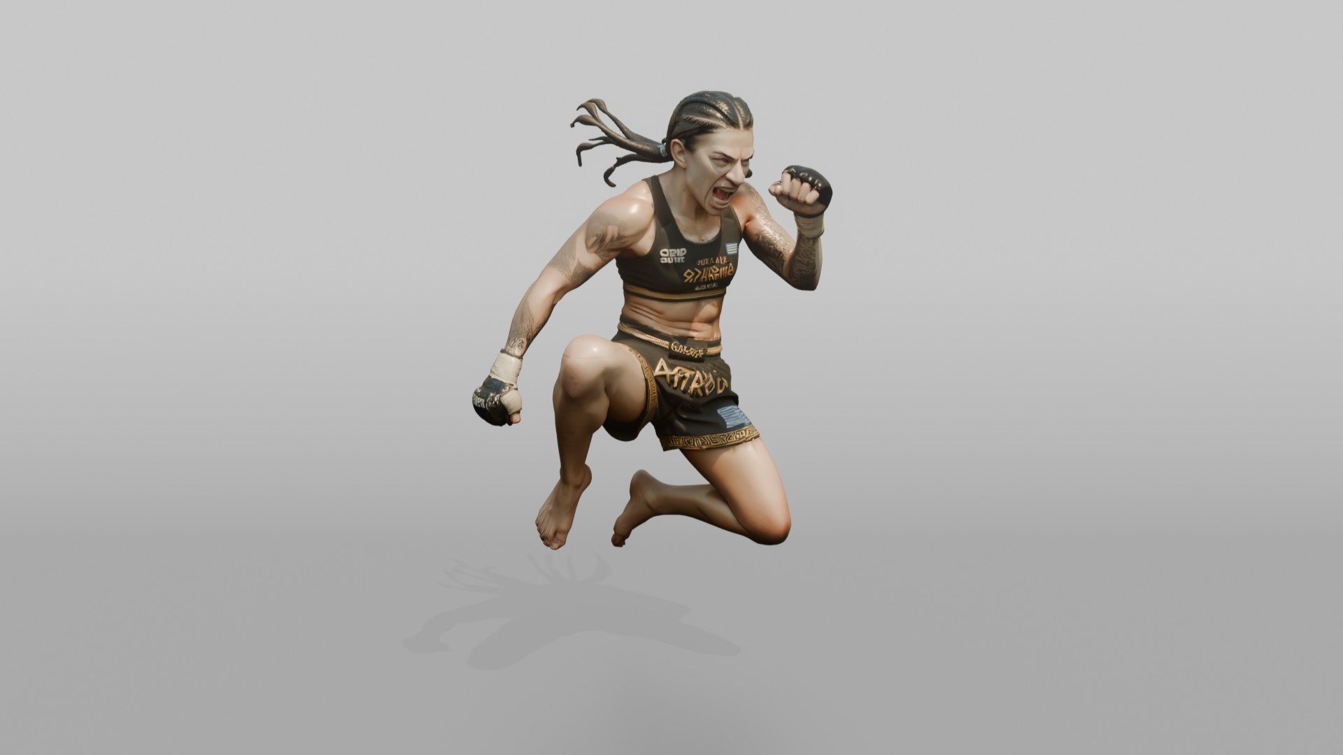 MMA Fighter Aggressive Flying Knee