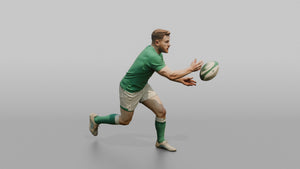 Irish Fly-Half Delivering a Rapid Spin Pass - 3D character model, view 1