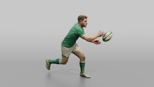 Irish Fly-Half Delivering a Rapid Spin Pass - 3D character model, view 1