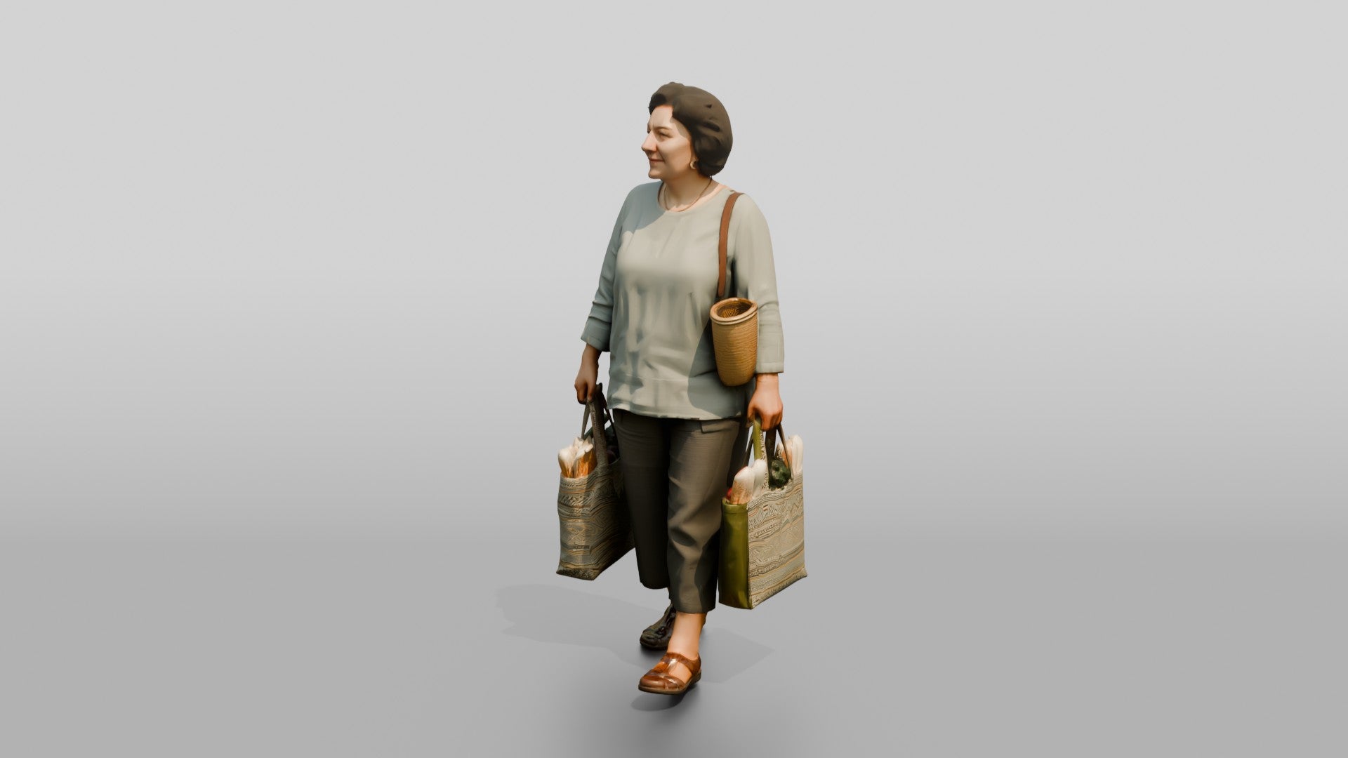 Stocky Middle-Aged Turkish Woman Carrying Groceries