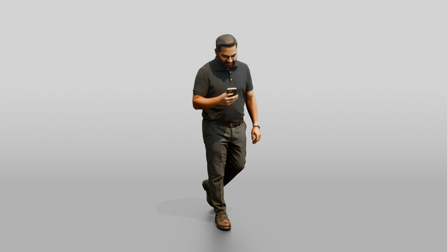 Man Checking His Phone in the Hallway