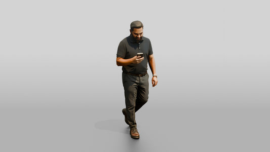 Man Checking His Phone in the Hallway - 3D character model, view 1