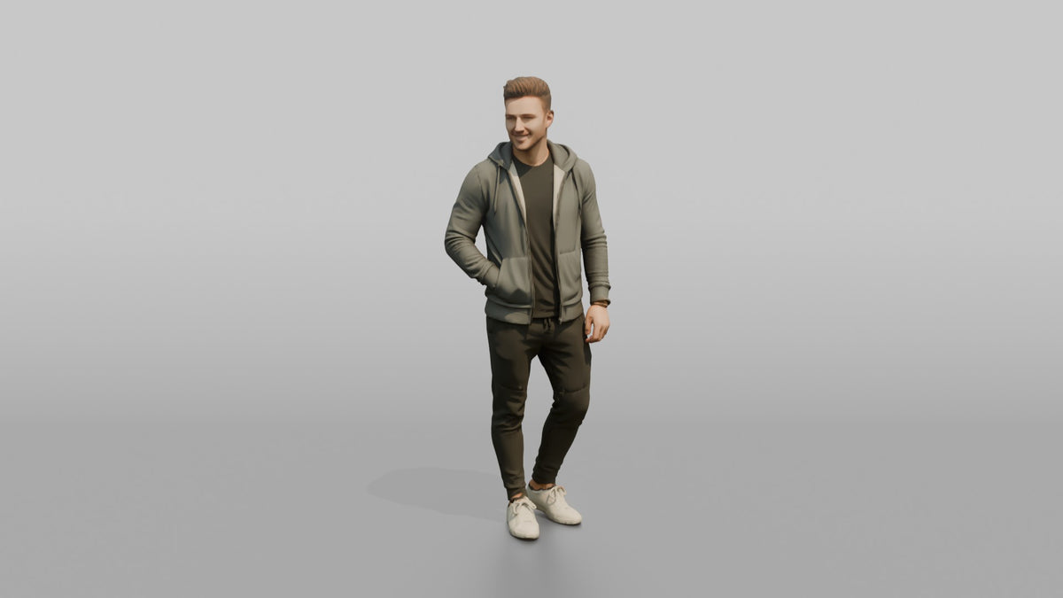 Fitness Influencer Man Standing With One Hand In Pocket, Relaxed Confident Pose - 3D character model, view 5
