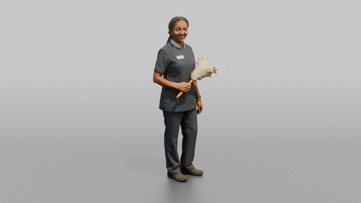 Housekeeping Staff Man Holding A Feather Duster - 3D character model