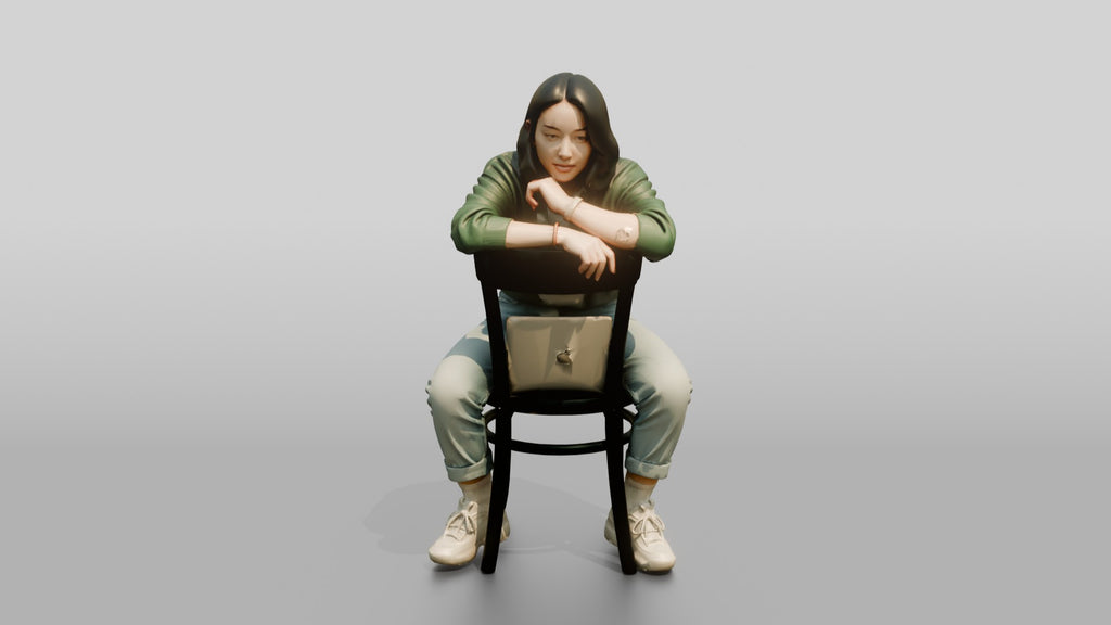 Asian Woman Sitting Backwards on Chair