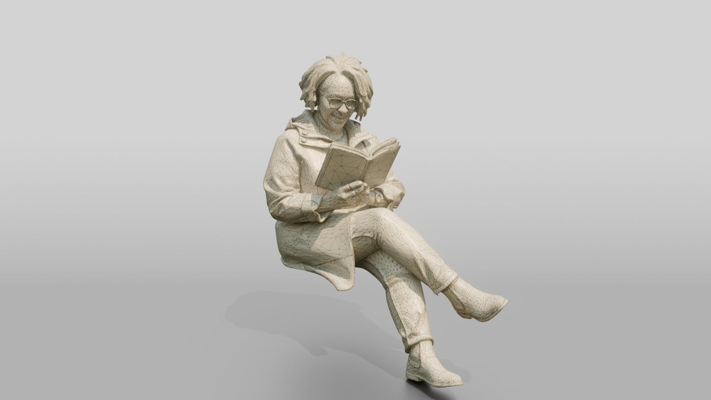 Black Woman Reading a Book in Patterned Raincoat