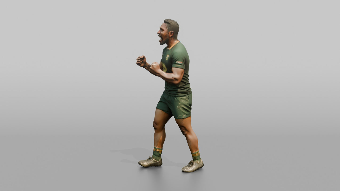 South African Player Roaring in Victory Celebration