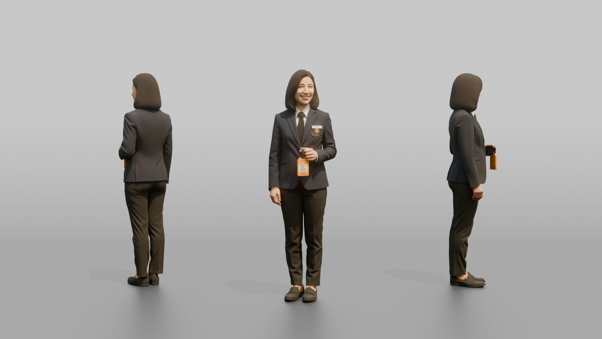 Receptionist Woman Holding A Luggage Tag - 3D character model, view 1
