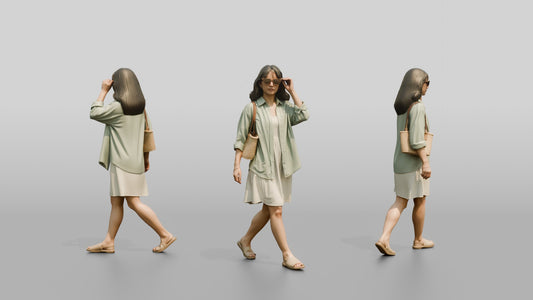 Woman Walking in Sunglasses with Straw Tote - 3D character model