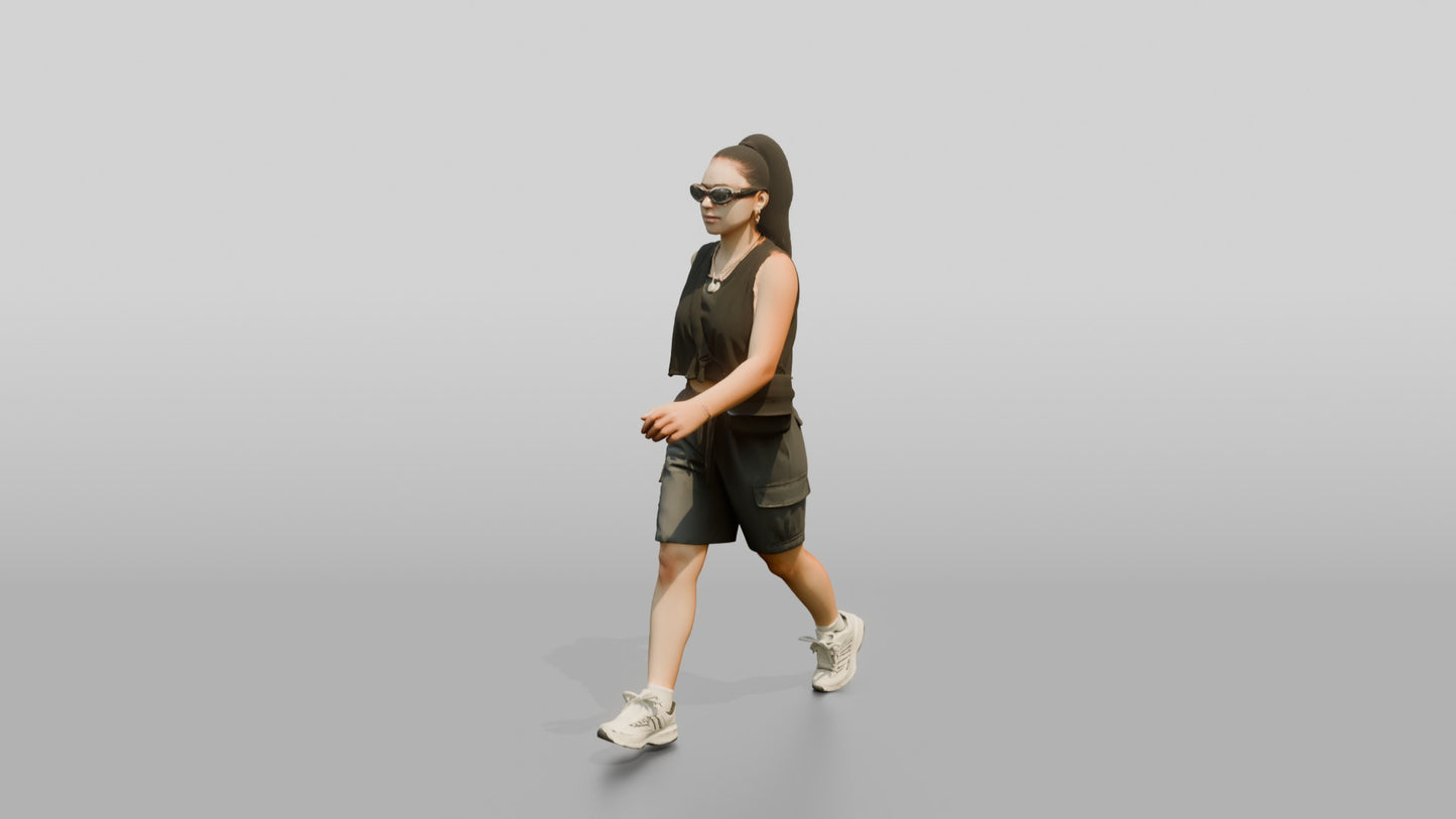 Multiracial Woman Walking the Boardwalk in Cropped Tank Top