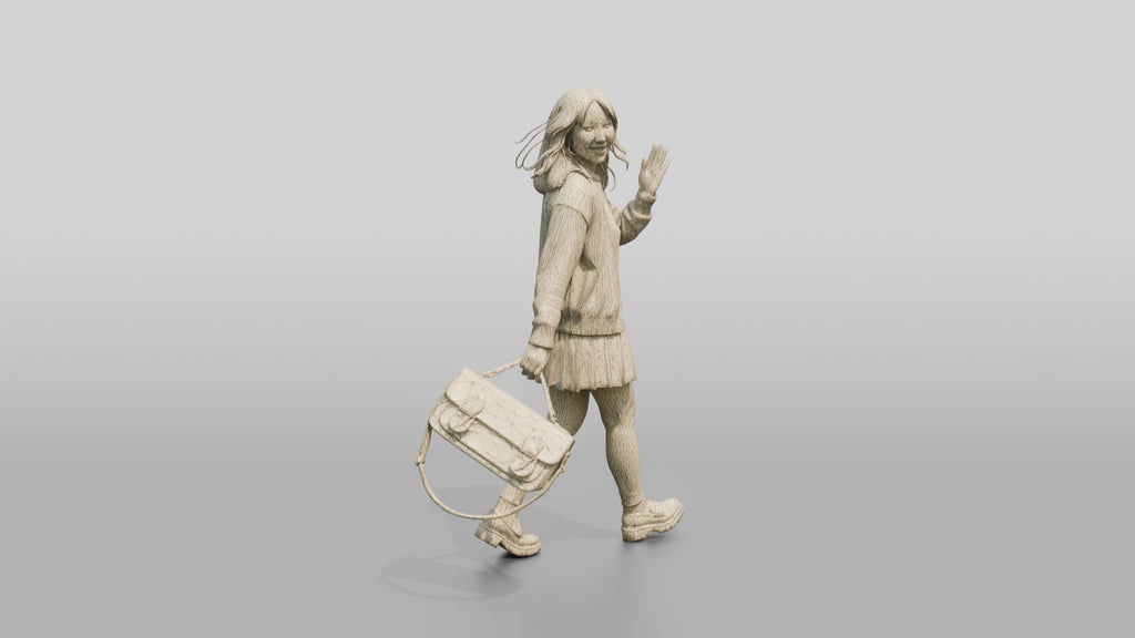 Asian Woman Walking with Vintage Bag