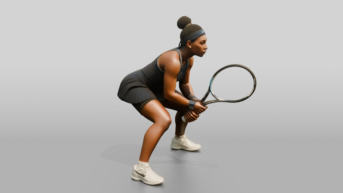 Female Tennis Player Crouched in a Ready Position
