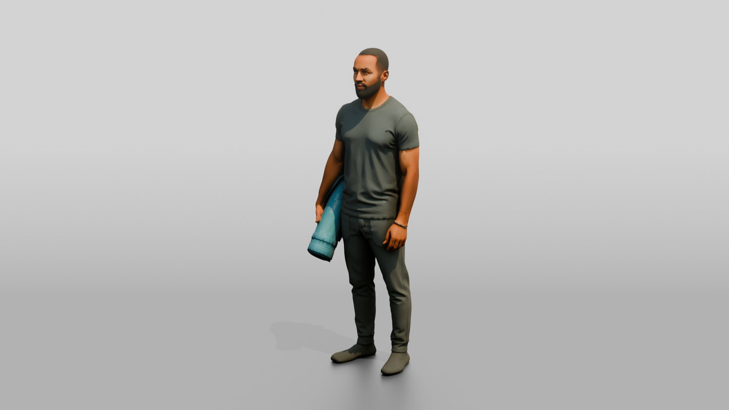 Standing Man with Rolled Mat