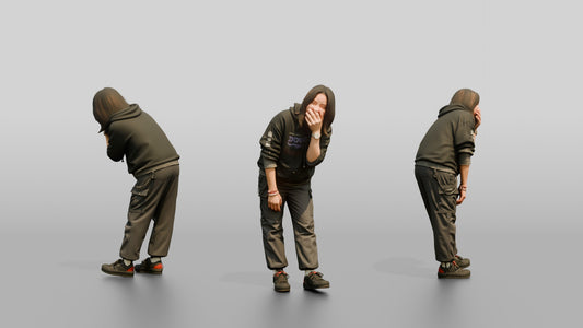 Asian Woman Bent Over Laughing - 3D character model