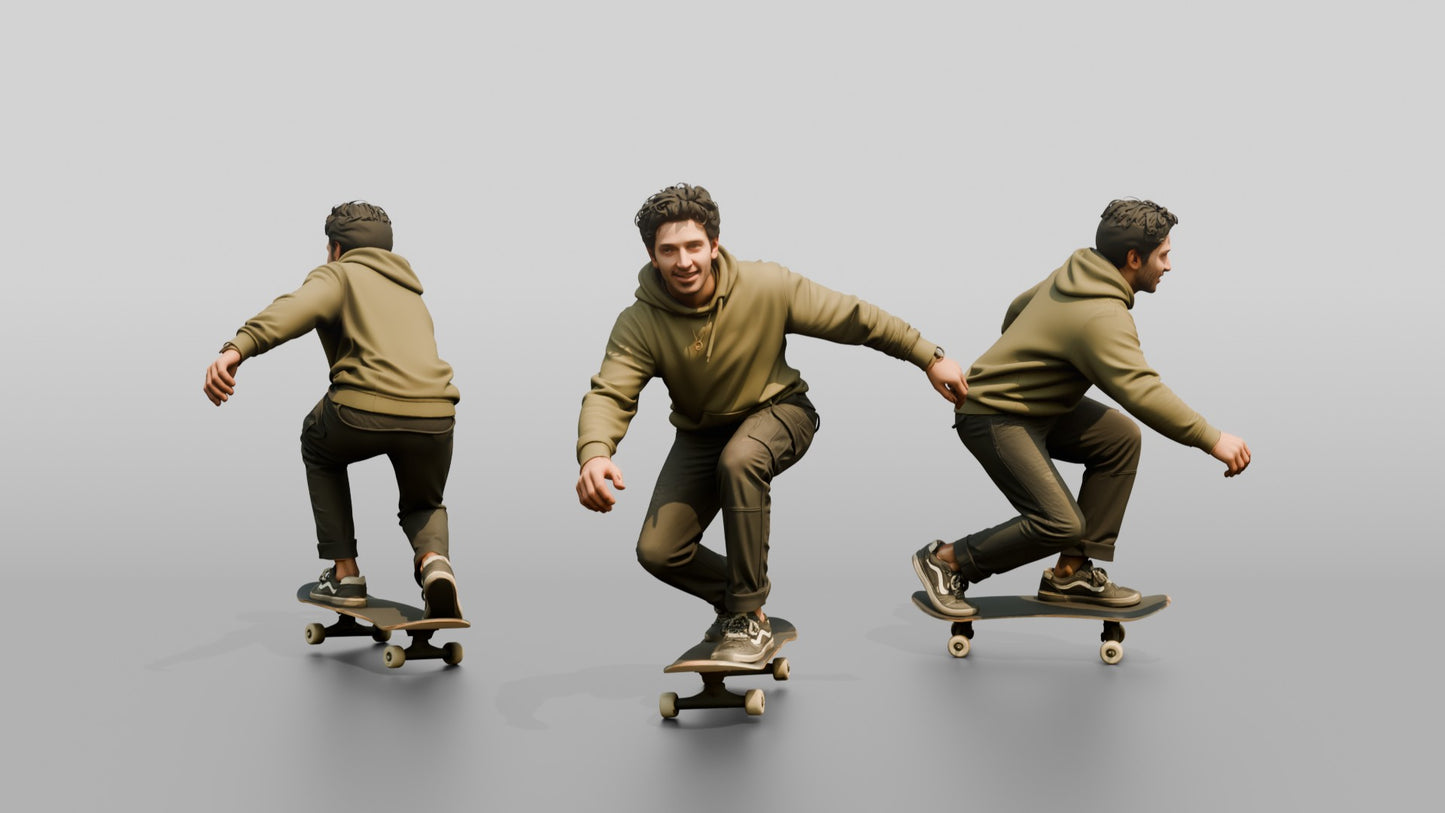 Man Riding Skateboard Crouching