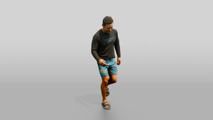 Man Testing Sand With Bare Feet - 3D character model, view 1