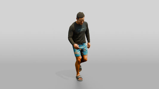 Man Testing Sand With Bare Feet - 3D character model, view 1