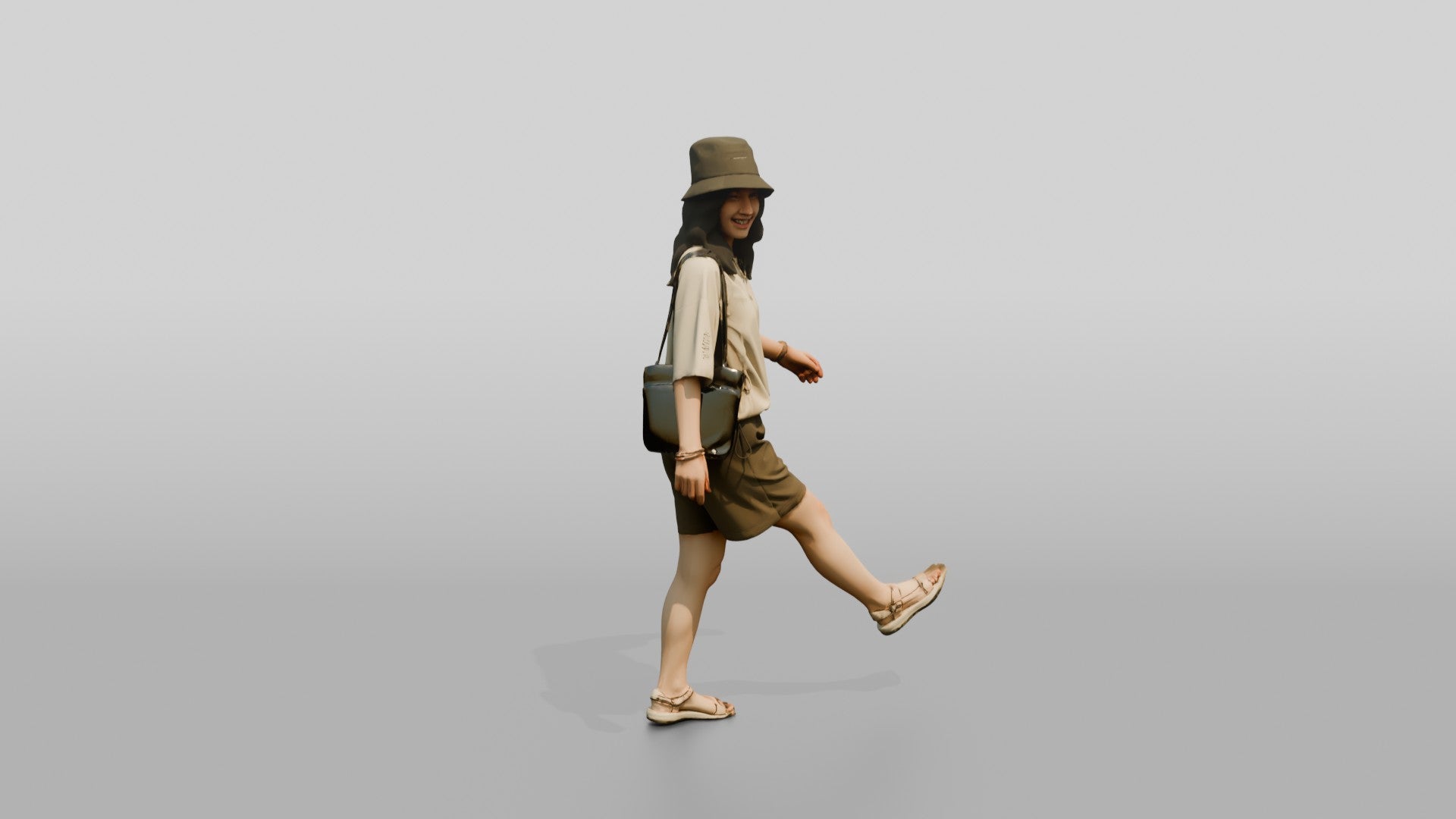 Woman Kicking Up Wet Sand Walking