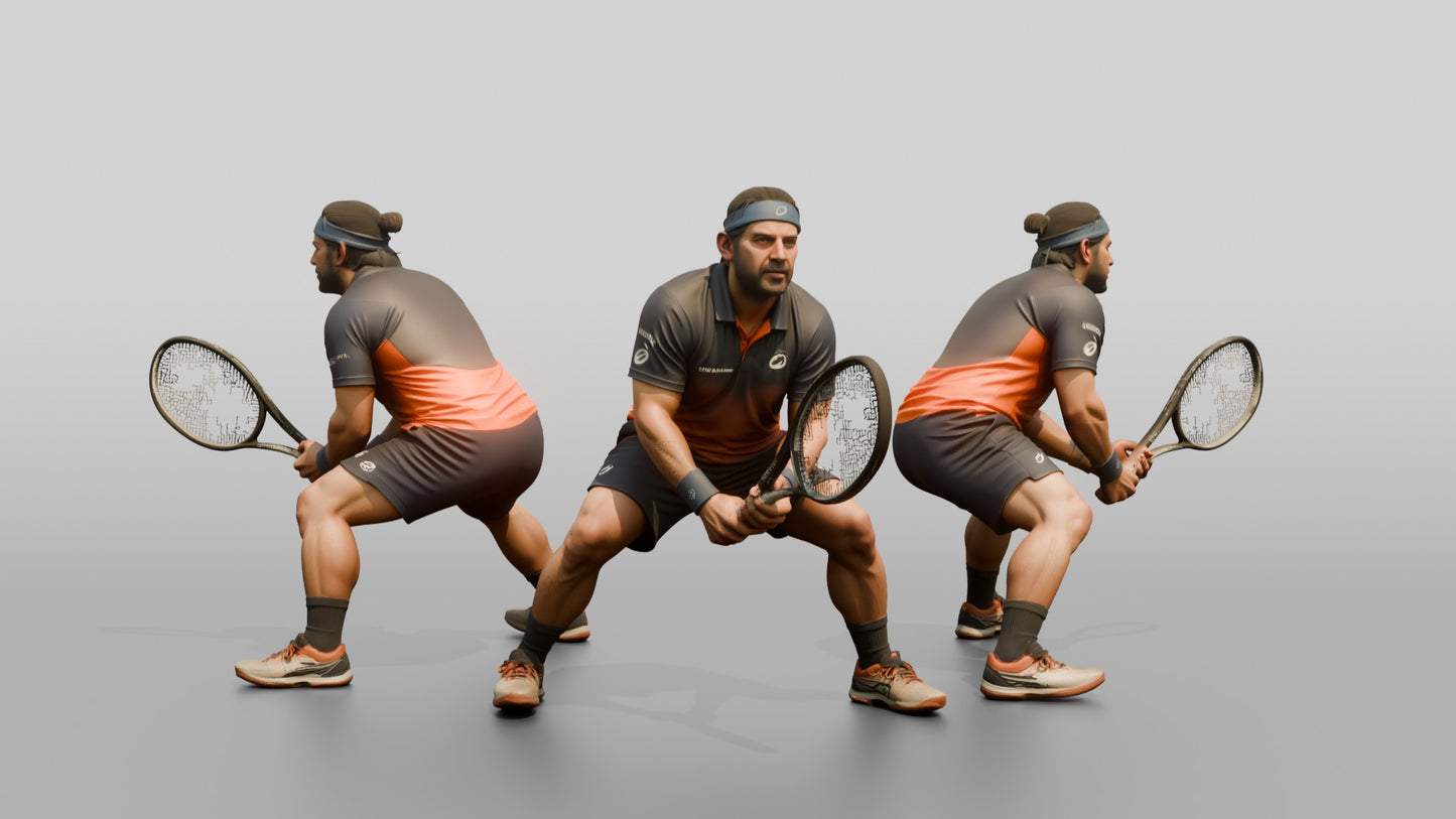 Male Tennis Player in a Wide Defensive Stance