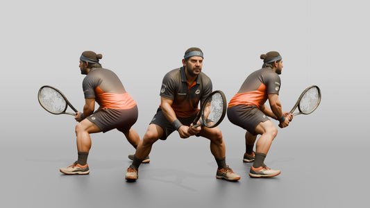 Male Tennis Player in a Wide Defensive Stance