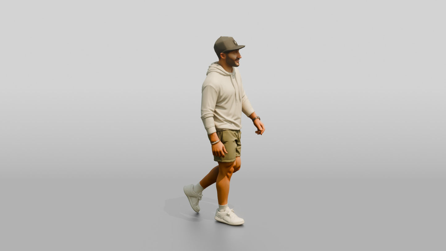 Latino Man Striding on the Boardwalk in Terry Hoodie