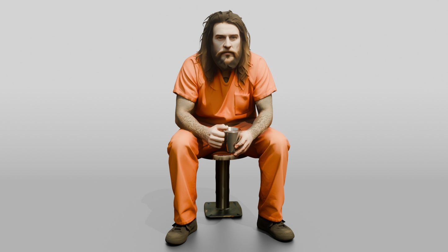 White Male Prisoner in an Orange Jumpsuit