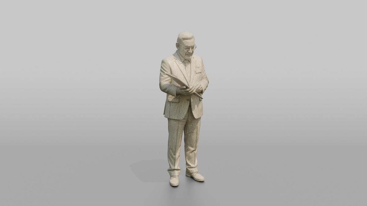 Receptionist Man Holding A Pen, Signing A Form - wireframe topology preview