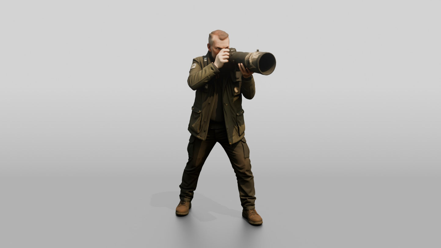 Man Photographing Wildlife with Camera