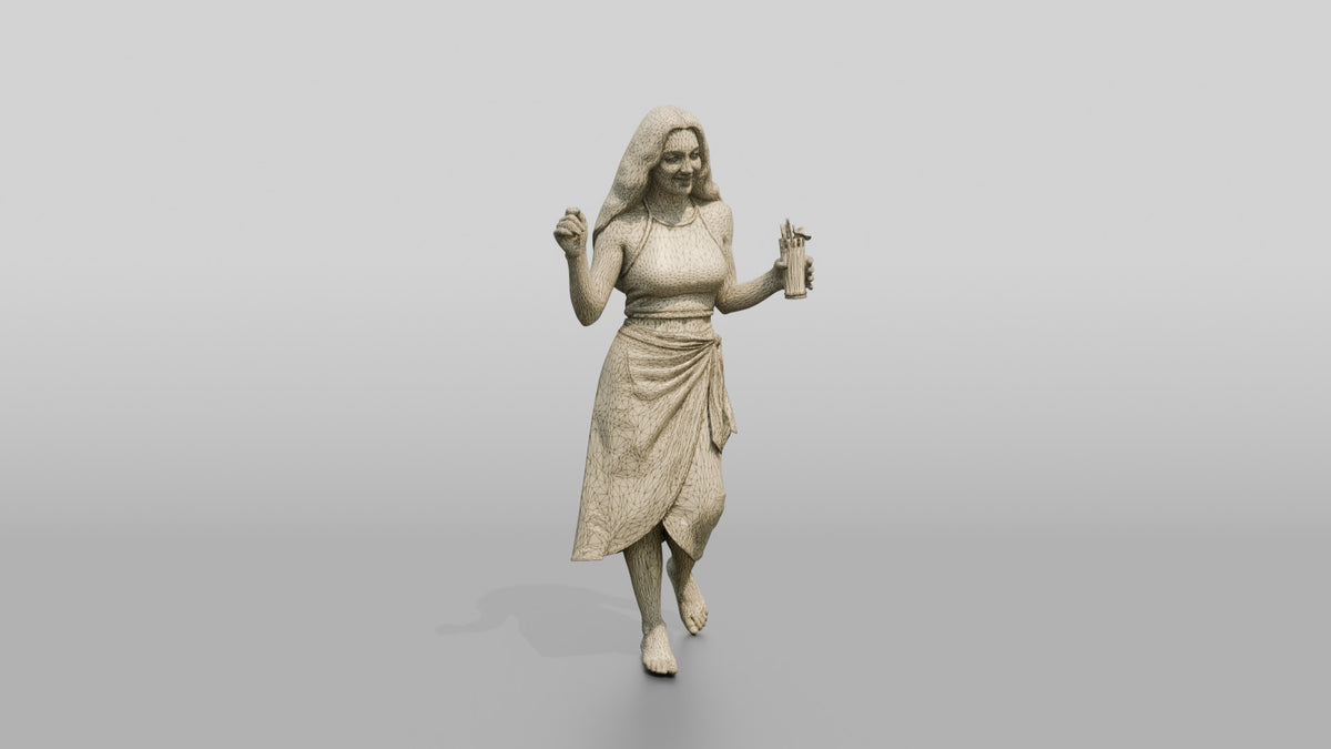 Woman with a Drink in a Wrap Skirt - wireframe topology preview