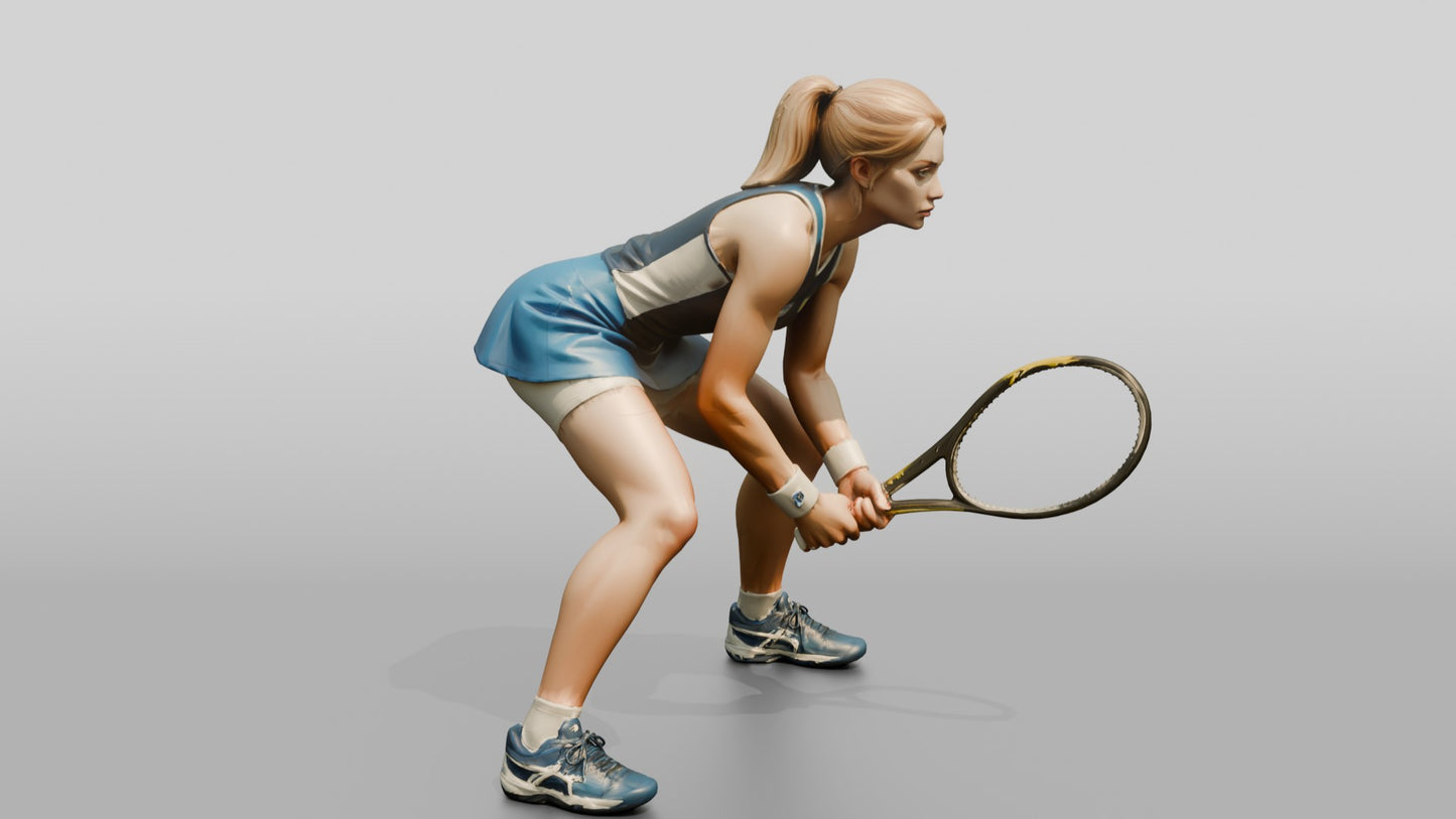 Female Tennis Player Leaning into a Ready Position