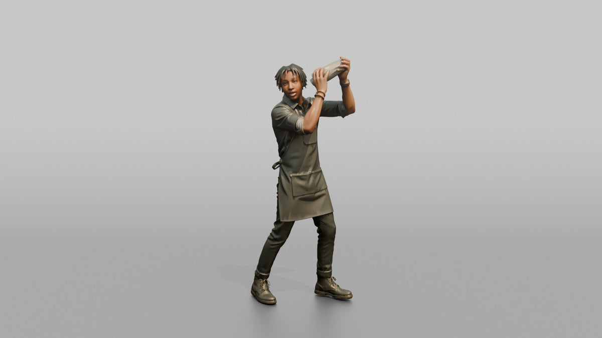 Bartender Man Shaking A Cocktail Shaker Overhead - 3D character model