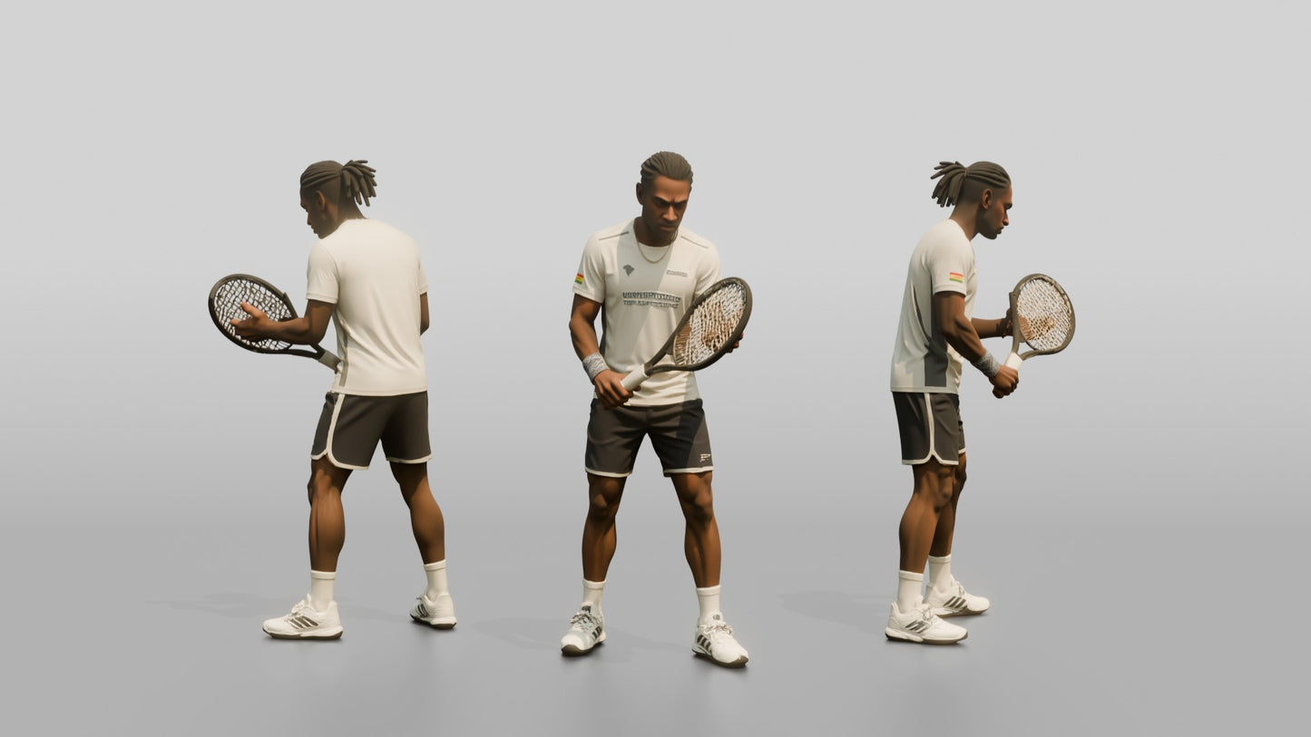 Male Tennis Player Checking His Racket Strings