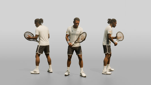 Male Tennis Player Checking His Racket Strings