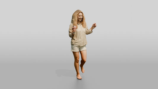 Blonde Woman with a Summer Drink - 3D character model, view 1