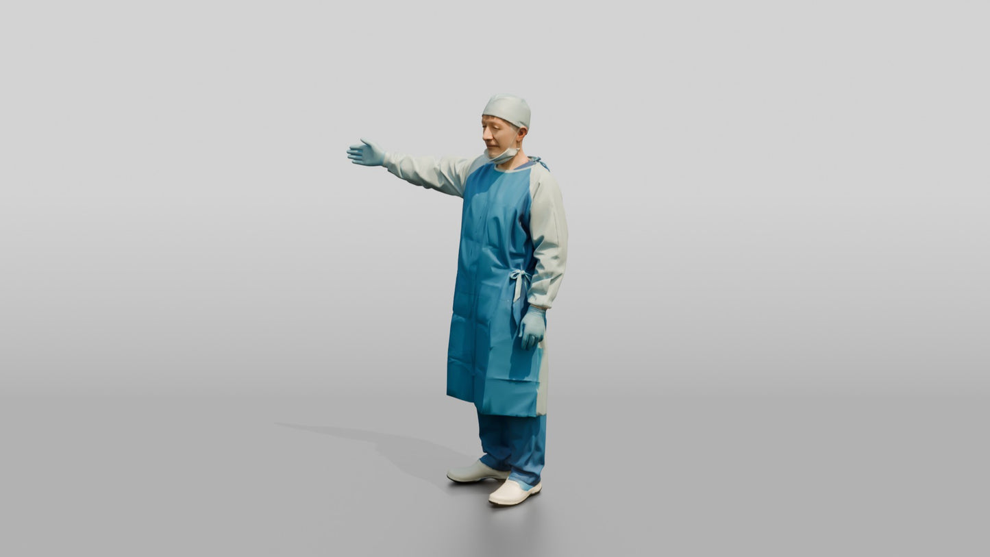 Older East Asian Man Doctor with Arm Extended