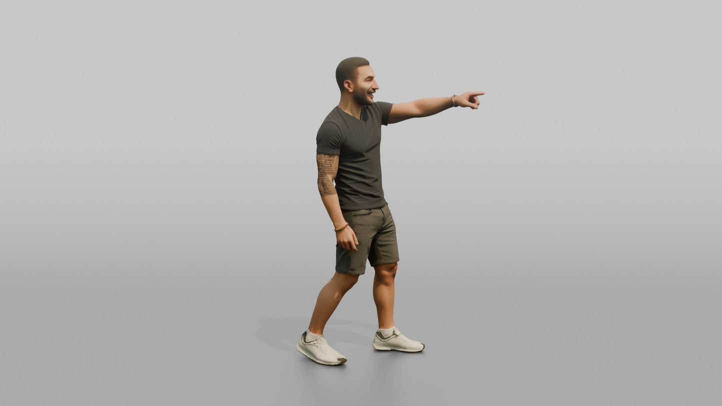 Vacationer Wearing Fitted V Neck Shirt And Shorts