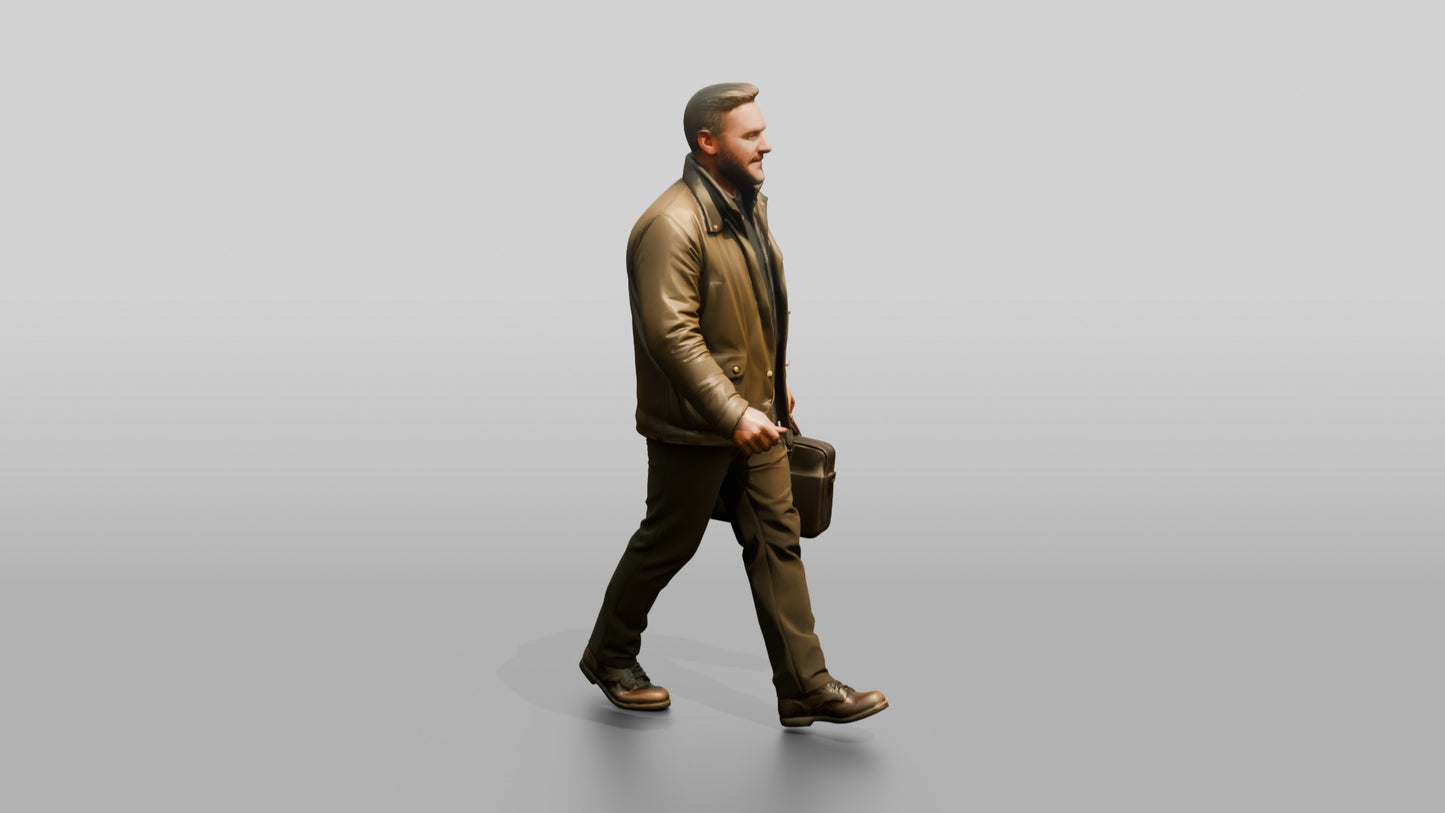 White Man Walking with a Briefcase in Waxed Jacket