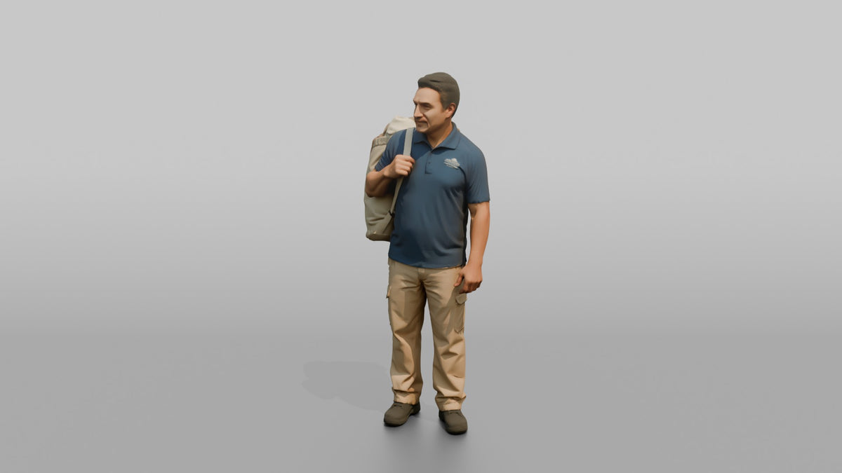 Housekeeping Staff Man Carrying A Laundry Bag Over One Shoulder - 3D character model, view 4