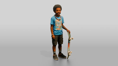 African Boy Holding a Skateboard