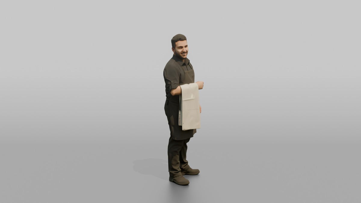 Server Man Draping A Table Cloth Over One Arm - 3D character model
