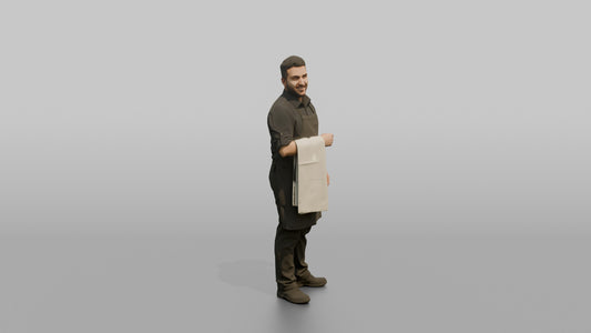 Server Man Draping A Table Cloth Over One Arm - 3D character model