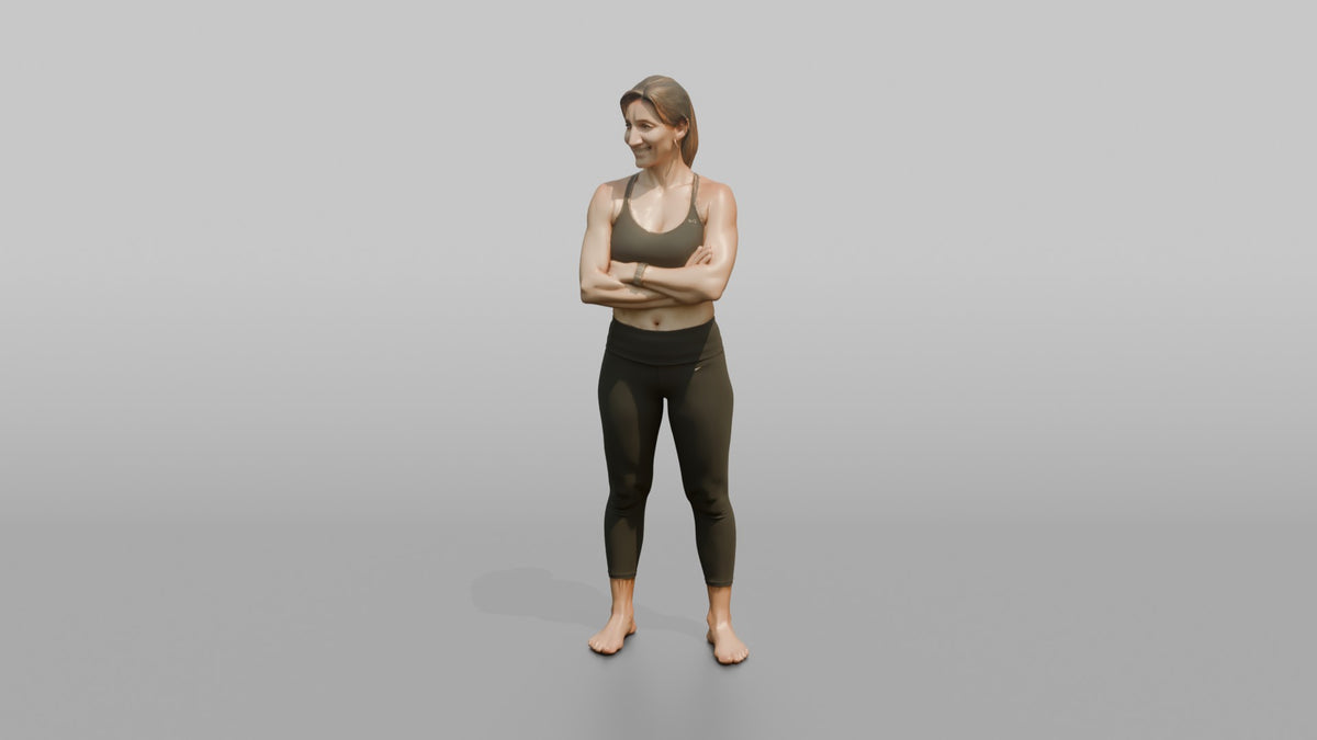 Physique Model Woman Standing With Arms Crossed, Confident Post-workout Stance - 3D character model, view 4