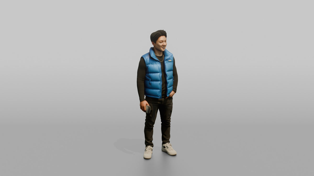 Patron Man Striking A Confident Pose In A Bright Puffer Vest - 3D character model